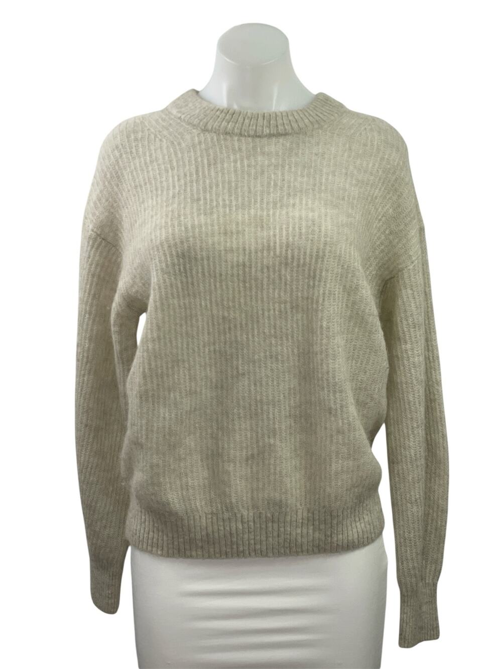 Everlane Women's Cream Wool Long Sleeve Ribbed Knit Pullover Sweater Top Size S
